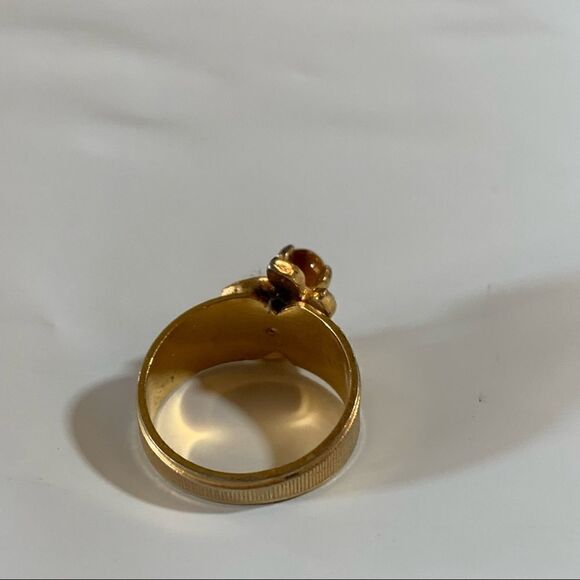 Vintage 18K HGE Flower Ring w/ Tigers Eye Stone & Crystals Sz 6.5 Gorgeous - Picture 4 of 7